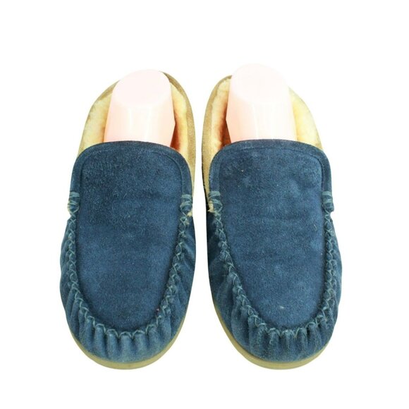 *LL Bean Blue Suede Wicked Good Shearling Lined Venetian Slippers Size 12 Inches - Picture 5 of 9